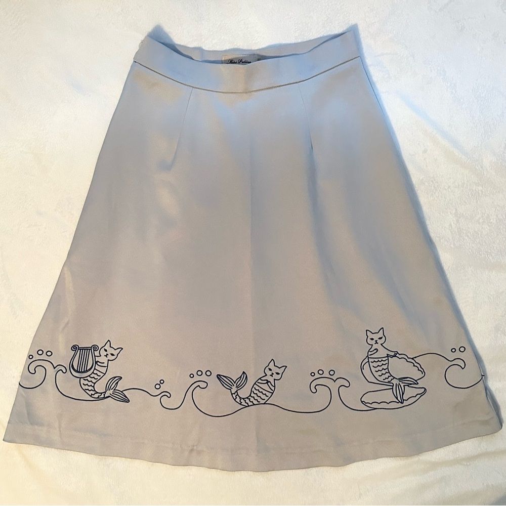 Miss Patina Mermaid Cat Silver Blue Knee Length Full A-line Skirt S MerCat Ariel